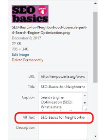 SEO for Neighborhood Councils: Where to put Alt Tags + Alt Text in WordPress