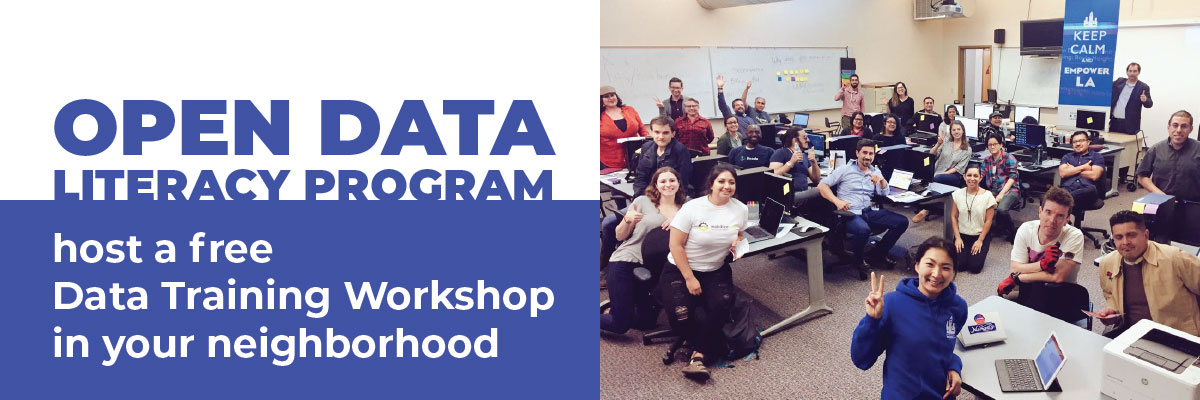 Data Literacy Program blog article header with photo from Boyle Heights Data Training Workshop